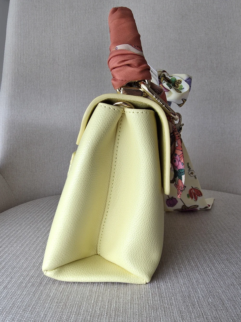 Furla Yellow Leather Top-Handle Bag with 2 Silk Twills & Charm